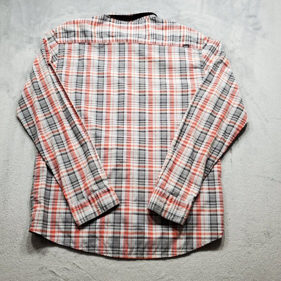 Hurley Long Sleeve Button Up Plaid Shirt 1 Pocket Gray Red Blue Men Sz L - Picture 2 of 12